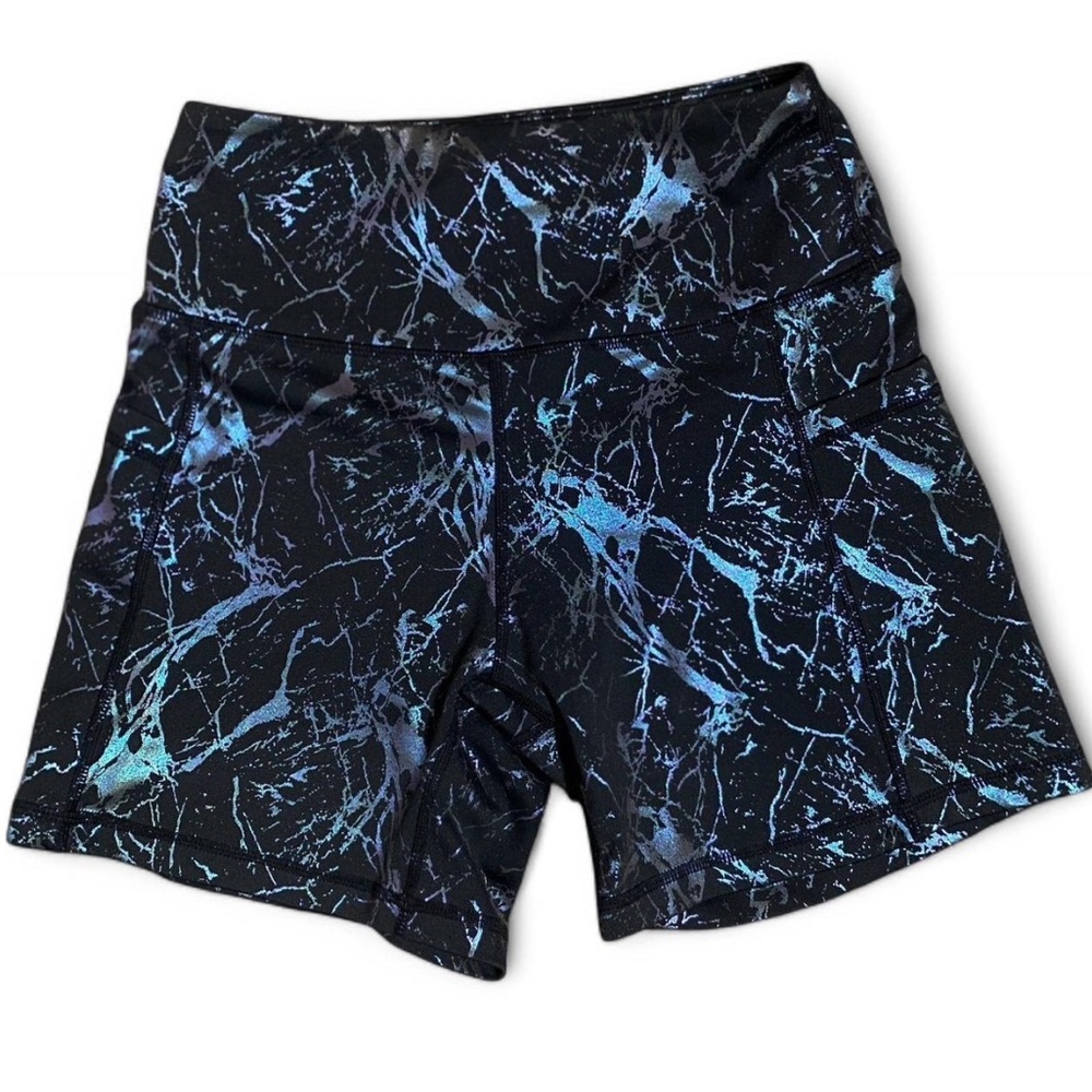 Black and Blue Metallic Marble Print Shorts